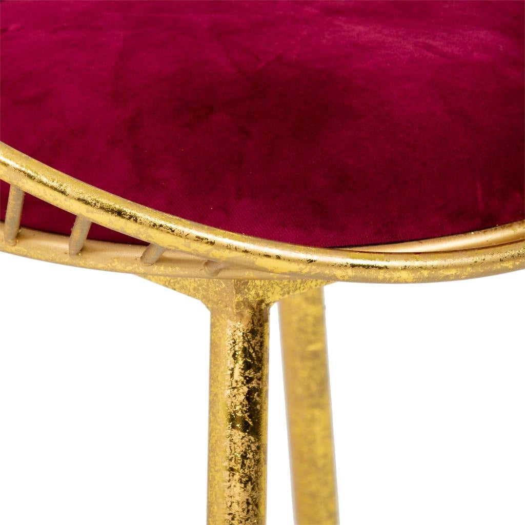 Sgabello imbottita rossa in metallo dorato 55x46x70h