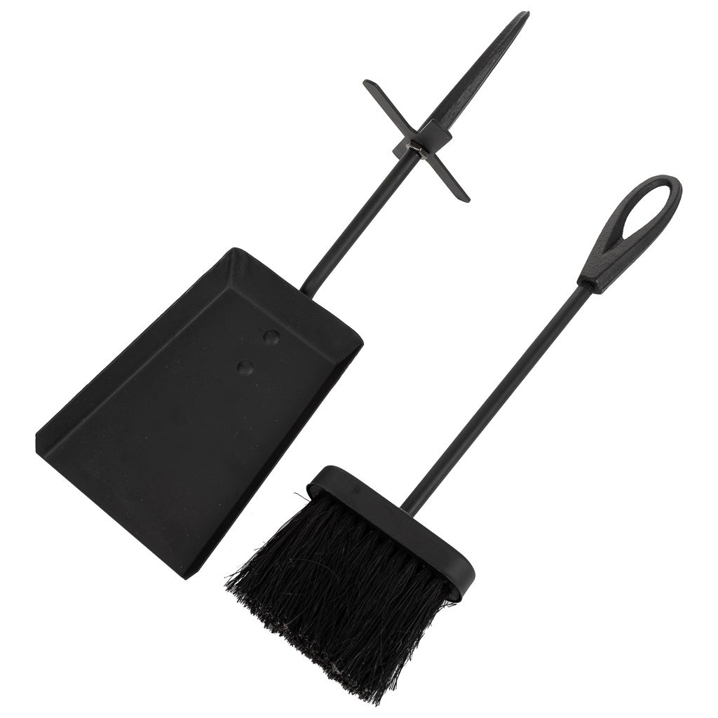 Scopino e paletta per caminetto in metallo nero 38x11x13h
