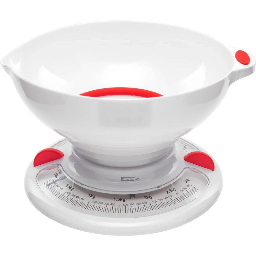 Trade Shop - Bilancia Da Cucina Meccanica Analogica Max 3kg Ciotola Con Beccuccio Versatore Salvaspazio -