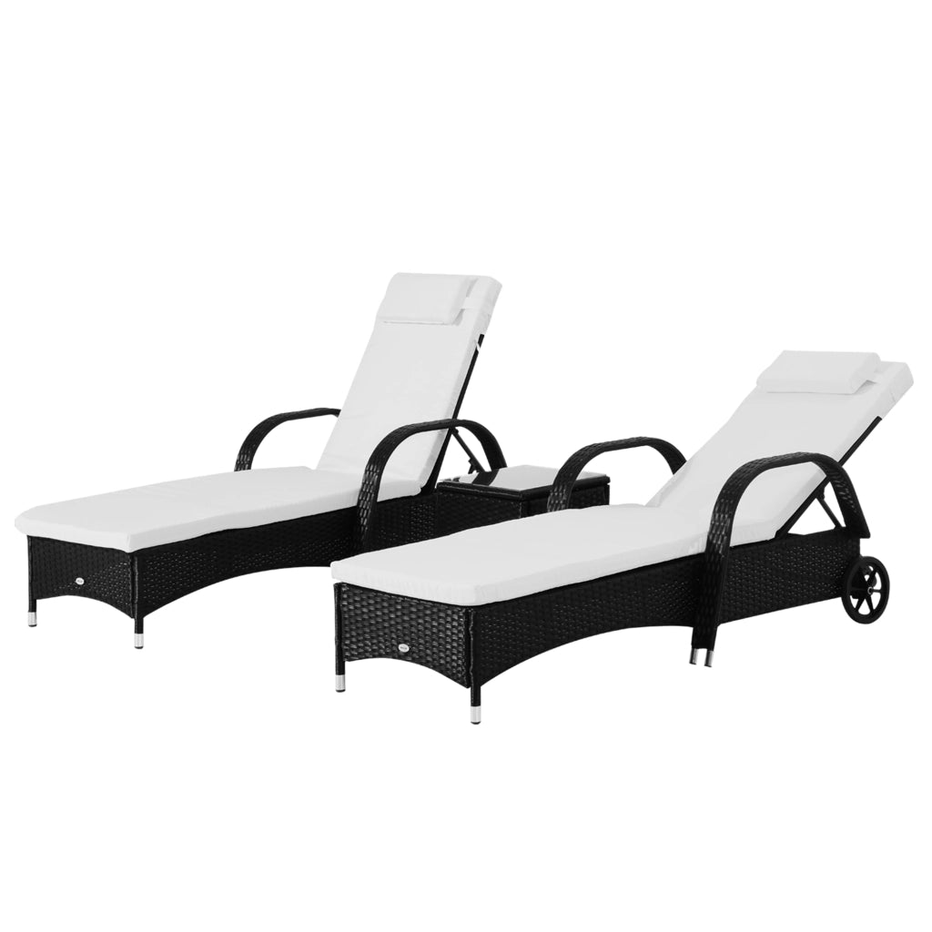Set Giardino Polyrattan con Tavolo e 2 Lettini ¨C Zephmum ¨C Nero e Cremewei?