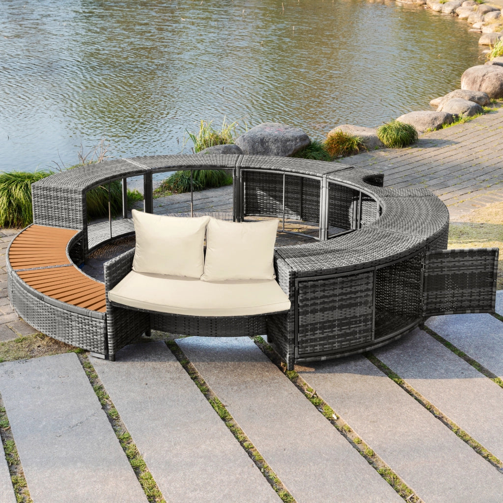 Set Lounge da Giardino con Divano Angolare e Cuscini ¨C Xylo ¨C Polyrattan, per Terrazza e Piscina