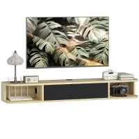 Mobile TV sospeso 120 cm, per televisori fino a 127 cm, cassetto ribaltabile 2 ripiani 120x24x16cm Nero