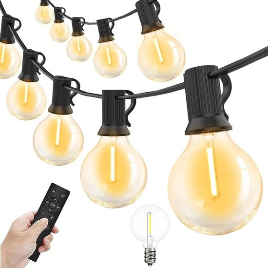 Fascia LED esterna a distanza con comando a radio, 76 metri, impermeabile IP45, adatta per feste, giardini, terrazze e matrimoni, luce calda bianca.