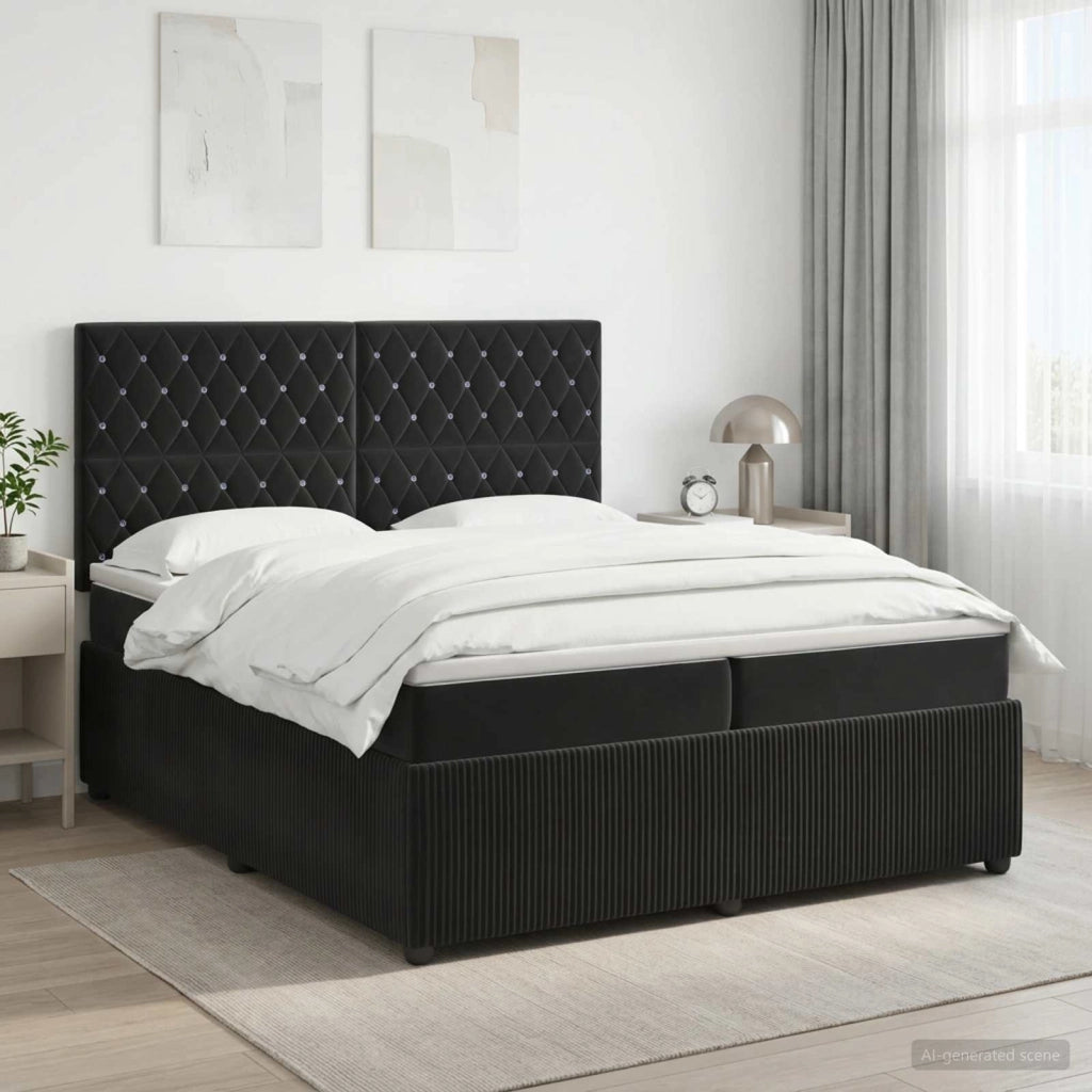 Letto box spring con materasso Nero 200 x 200 cm Velluto 3454669