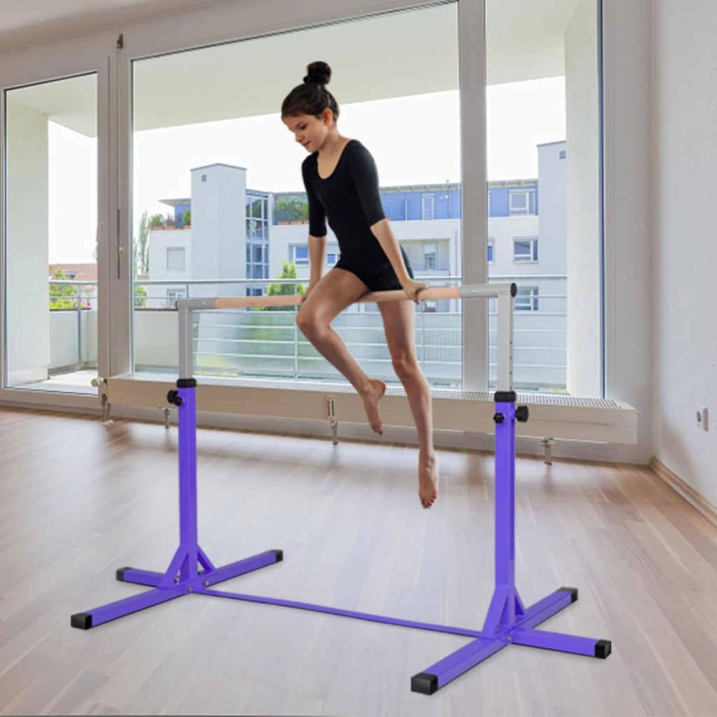 KOMFOTTEU Barra da ginnastica per bambini, barra orizzontale con altezza regolabile a 13 livelli, barra da allenamento in metallo e legno, attrezzatura da palestra con carico di 100 kg