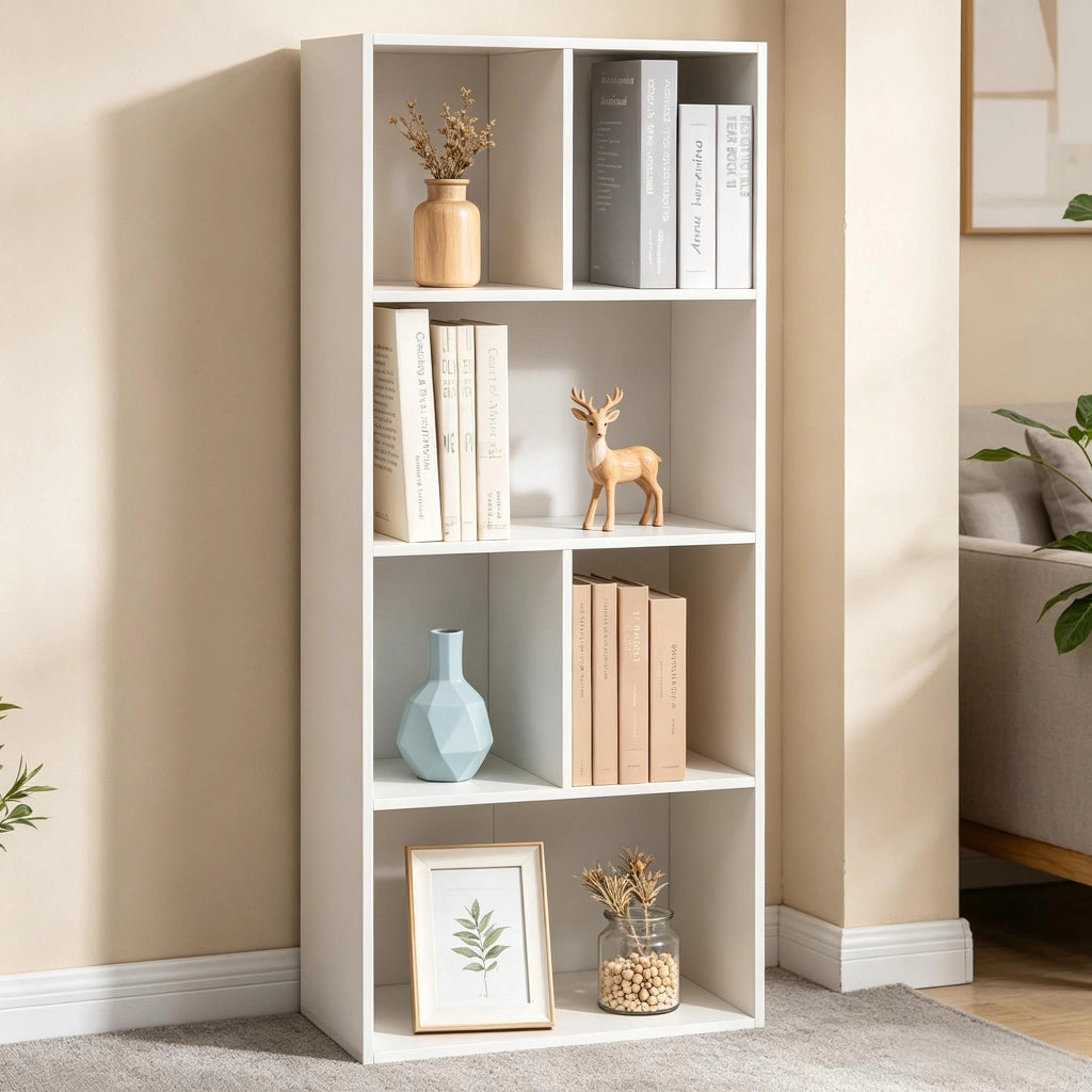 Libreria autoportante con 6 vani in 2 dimensioni, per soggiorno e studio, in MDF bianco, 50 × 30 × 118 cm
