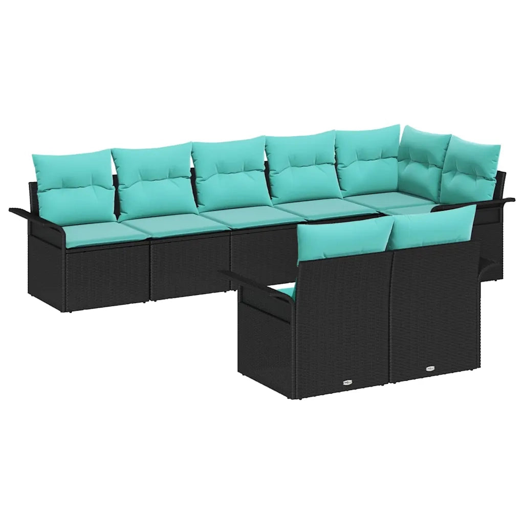 Set Divano da Giardino con archiviazione 8 pcs Nero polyrattan