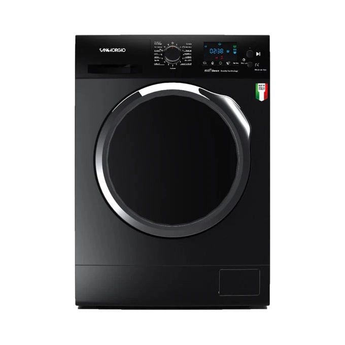 Sangiorgio lavatrice carica frontale 8 kg, 1400 giri, motore inverter, classe a, display digitale, oblo' nero, bianca, F814C-E