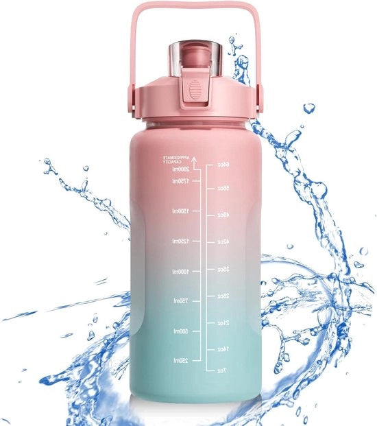 Bottiglia Sportiva 2 litri con Marcatura del Tempo - BPA Libero - Leggera - Riciclabile - Rosa