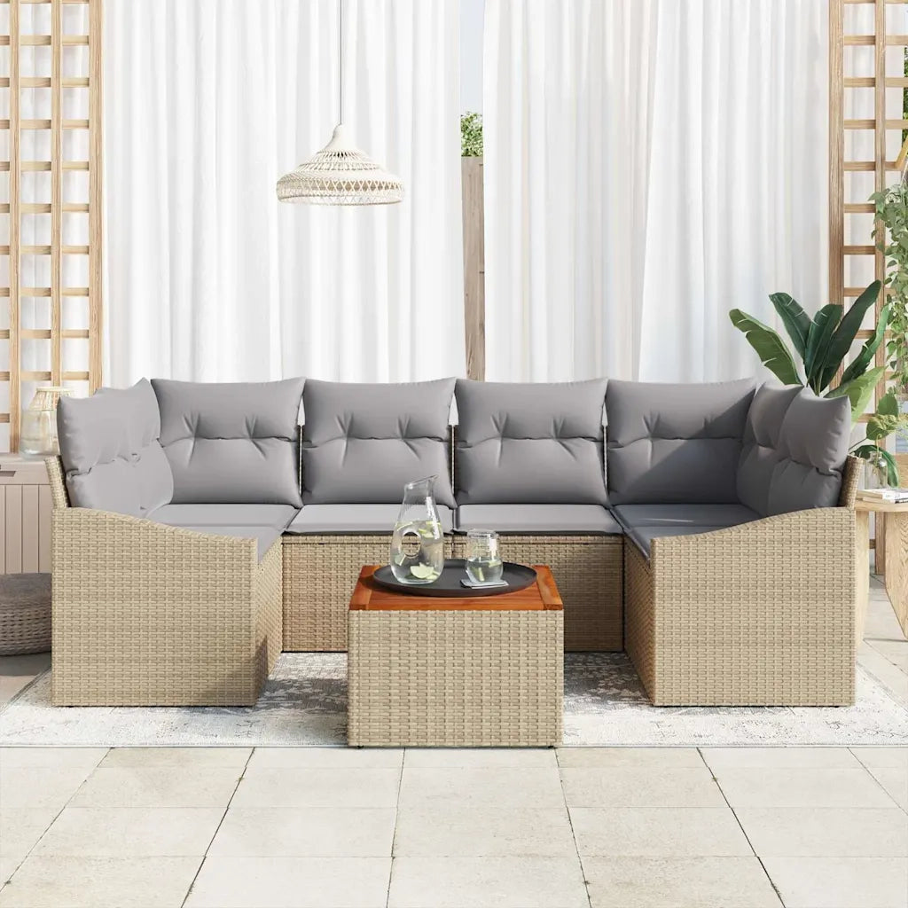 Set Divano da Giardino con cuscino 7 pcs Beige polyrattan