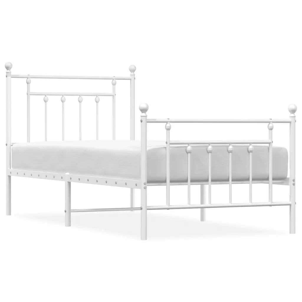 Letto singolo | Letto per adulti | Giroletto con Testiera e Pediera Metallo Bianco 90x190 cm