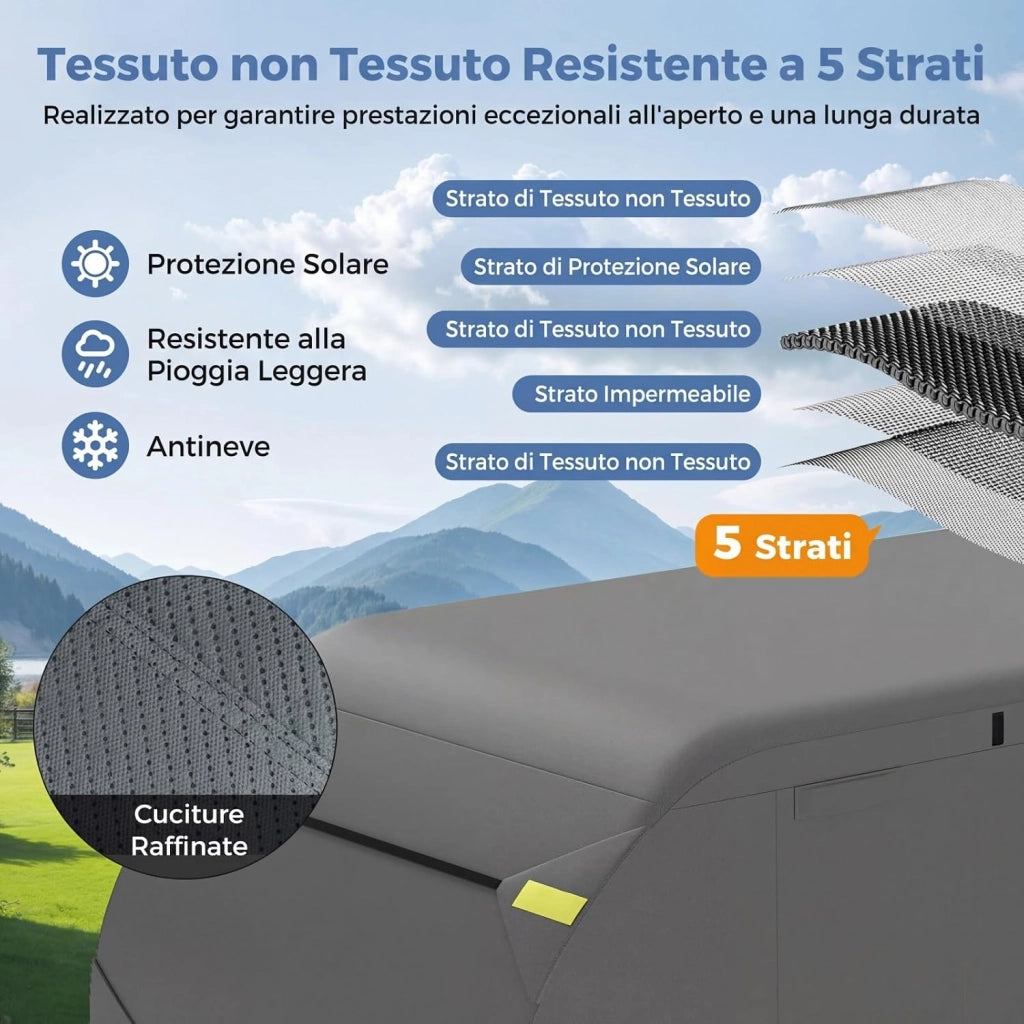 Telo Copri Roulotte, Copertura per Camper in Tessuto non Tessuto, con Cinghie, Toppe di Riparazione e Borsa da Trasporto, Impermeabile e Antivento (493 x 260 x 250 cm)