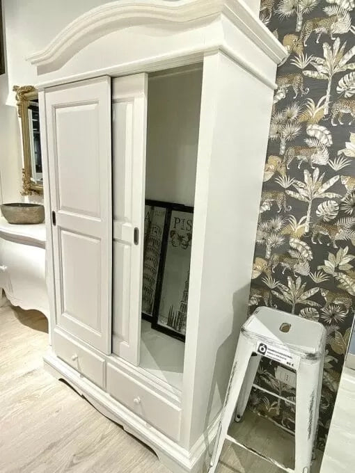 Armadio arte povera 2 ante scorrevoli shabby legno bianco 122x60x200 (1296) - Mobili 2G