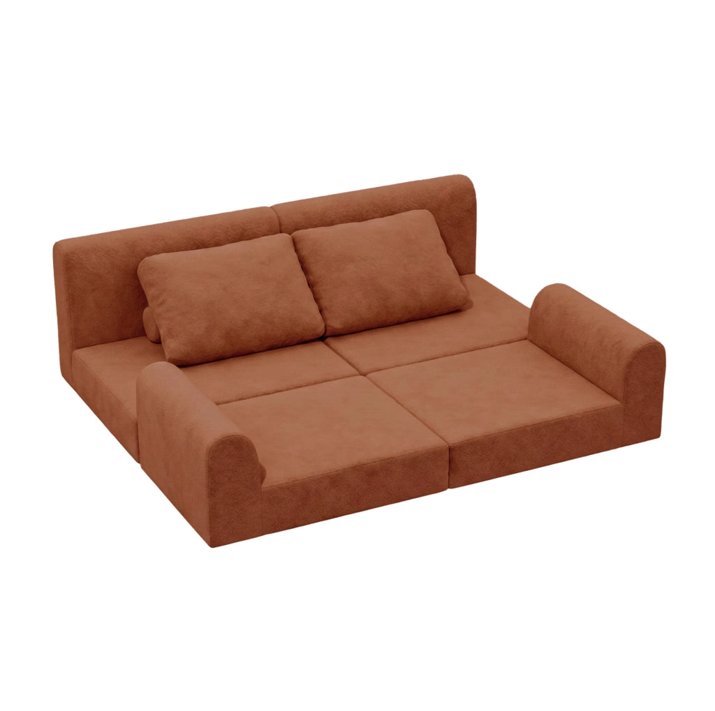 Divano letto convertibile in flanella marrone; 93 x 37 x 37 cm