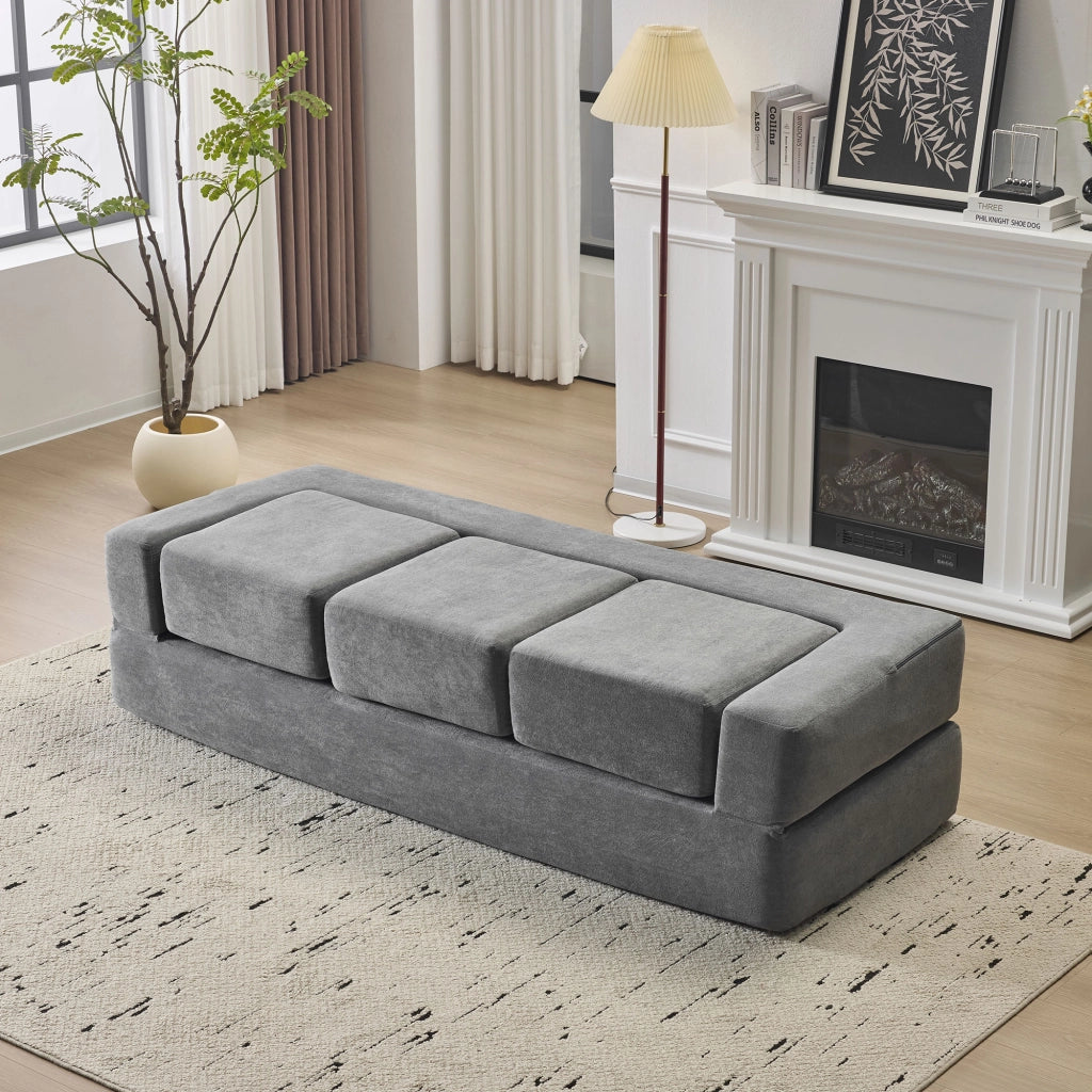 Divano Letto Chenille 3 Posti con Poggiapiedi ¨C Xylo ¨C Grigio