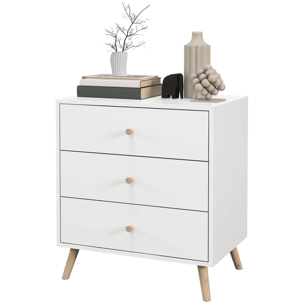 Com¨° 3 Cassetti Design Scandinavo ¨C zephmum ¨C MDF Bianco Legno Massello Pino