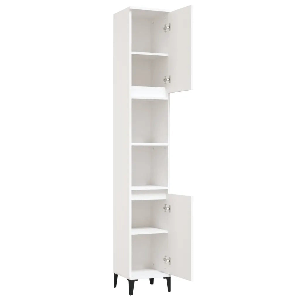 Mobiletto da bagno con 2 ripiani flessibili 30 x 30 x 190 cm legno composito bianco 02_0048398