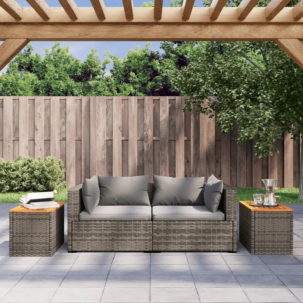 Tavolini Giardino 2 pz | Tavolino da esterno Grigi 55x34x37 Polyrattan Legno Massello