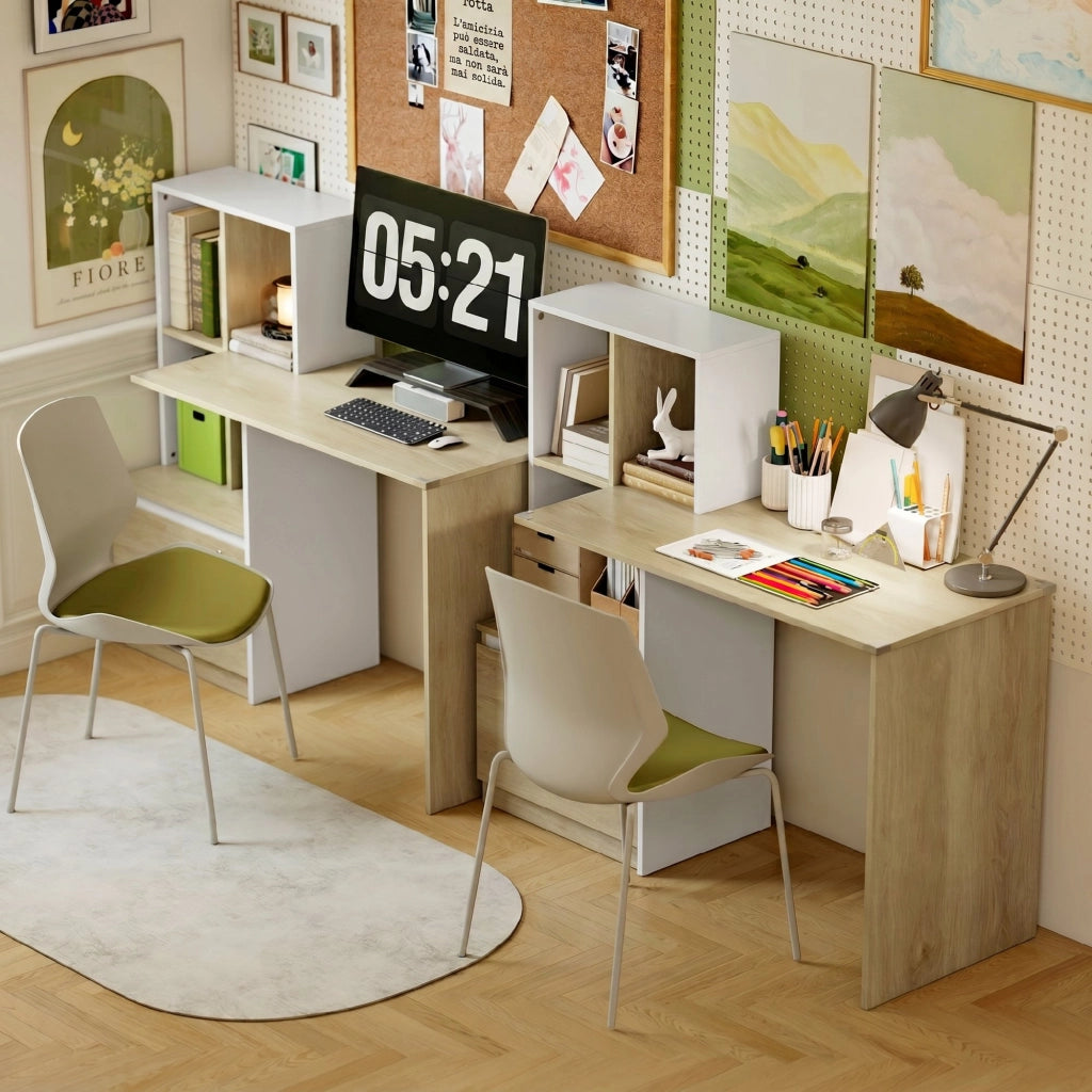 Scrivania con Libreria 126x50x109 cm Cassetto A4 Serratura e 2 Chiavi Bianco e Rovere