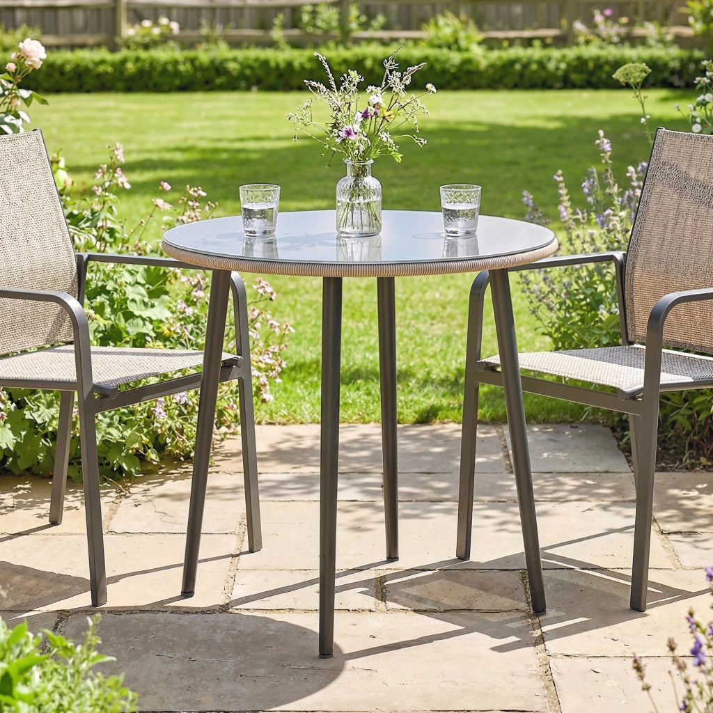 Tavolo da pranzo da giardino con piano in vetro temperato telaio in acciaio grigio 80x80x74 cm ¨C Xylo