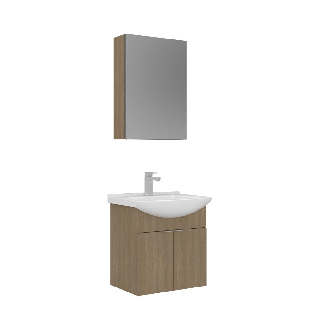 Set mobile lavabo con specchio (2 pezzi) "Purus 55" - 55 x 50 x 58 cm - Rovere