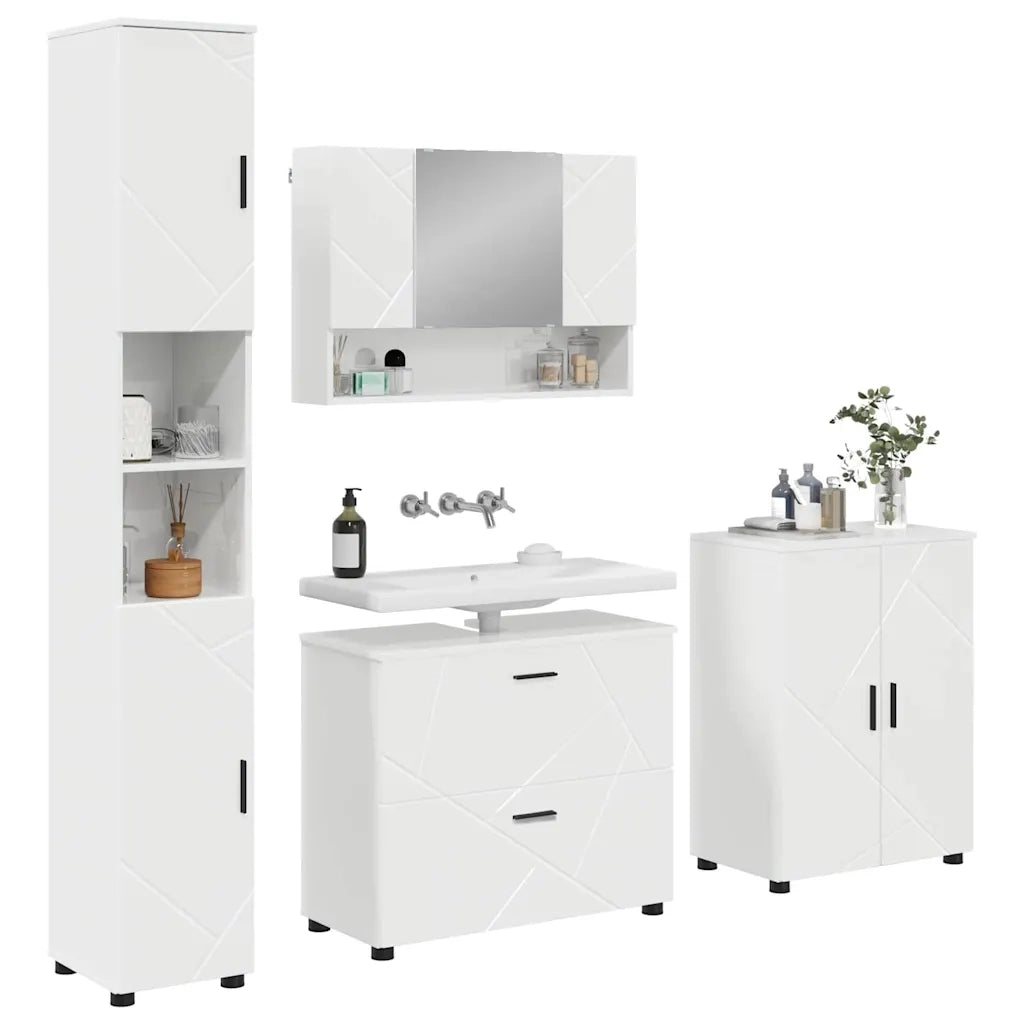 vidaXL Set di mobili per il bagno 4 pcs Bianco lucido 30 x 35 x 192 cm