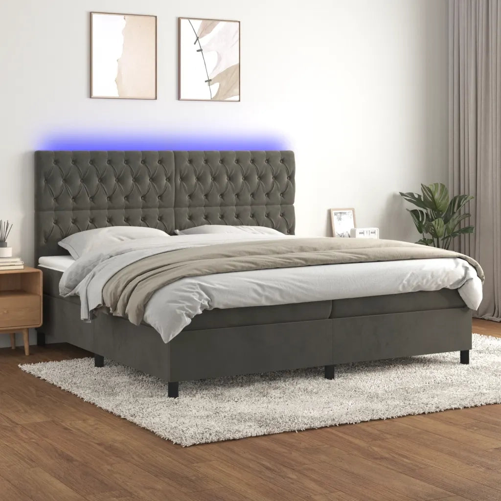 Letto a Molle con Materasso e LED Grigio Scuro 200x200 cm 3136324