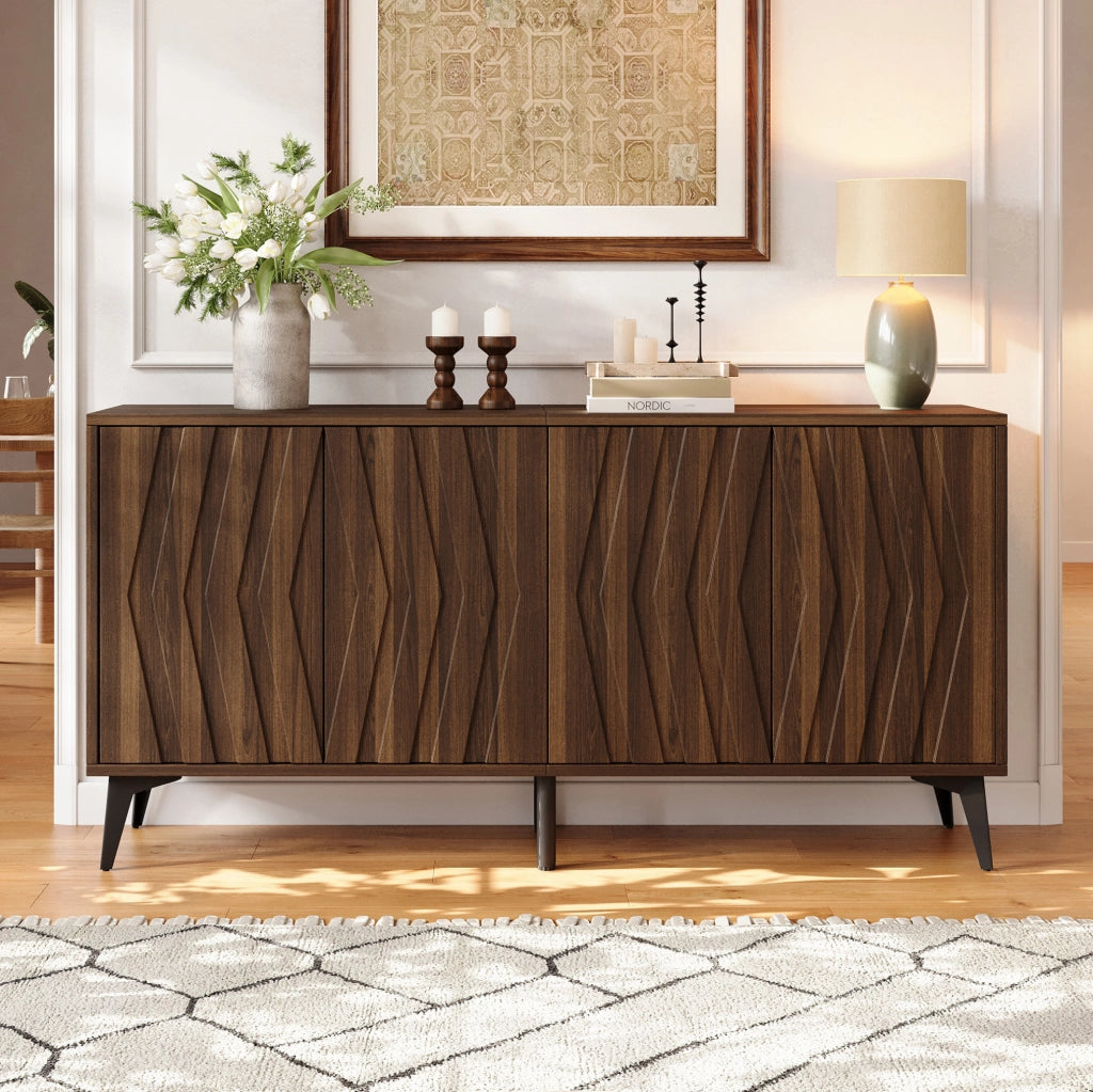 Credenza con 4 ante e ripiani regolabili 140x35x70 cm in MDF e truciolare color noce