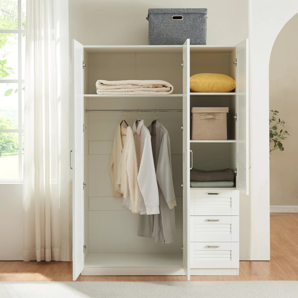 Armadio Guardaroba Finning con Ante a Persiana e Cassettiera 176 x 120 x 52 cm Bianco [en.casa]