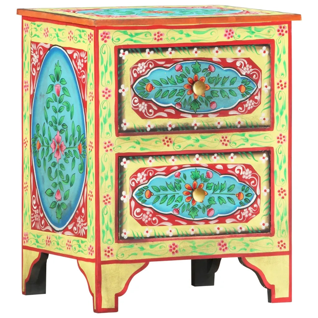Comodino Dipinto a Mano 40x30x50 cm in Legno Massello di Mango cod mxl 30487