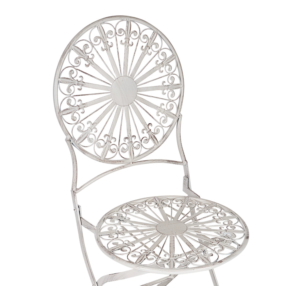 Set da giardino Bistro Bianco Ferro Pieghevole 2 Sedie Tavolo All'aperto Effetto Resistenza UV Ruggine Stile Francese Retro
