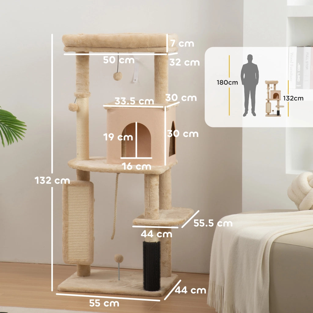 Tiragraffi per Gatti con Casetta e Lettino ¨C zephmum ¨C Beige 132 cm