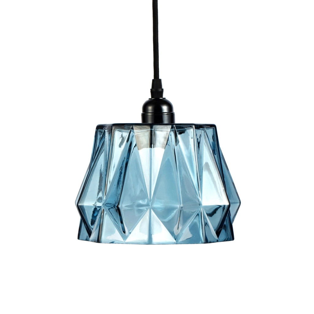 Lampada a sospensione Aurea in vetro blu sfaccettato