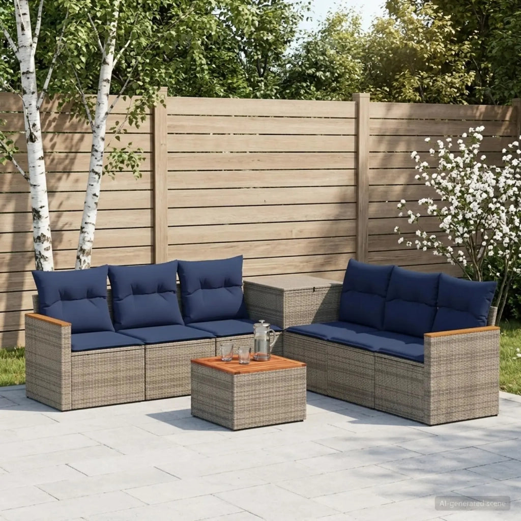 Set di divani 8 pz Grigio e Blu Navy Rattan sintetico e Acciaio 3448547