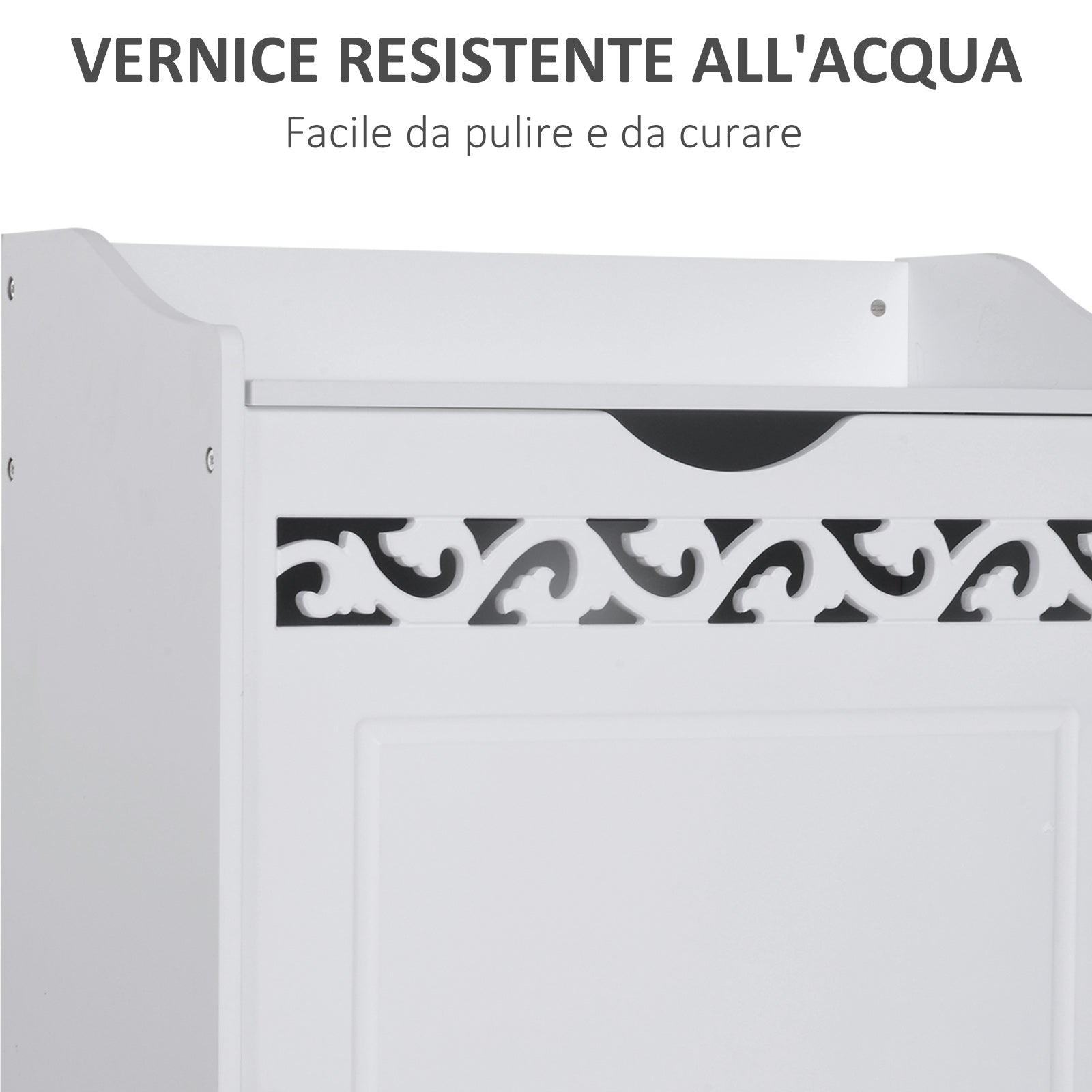 Mobiletto Bagno Portabiancheria in Legno 55x34x58 cm  Floreale Bianco