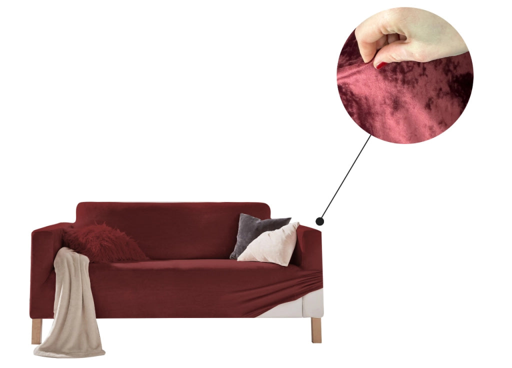 Copridivano Elasticizzato Effetto Velluto Modello Morbidissimo Colore Granata - 3 Posti - Granata