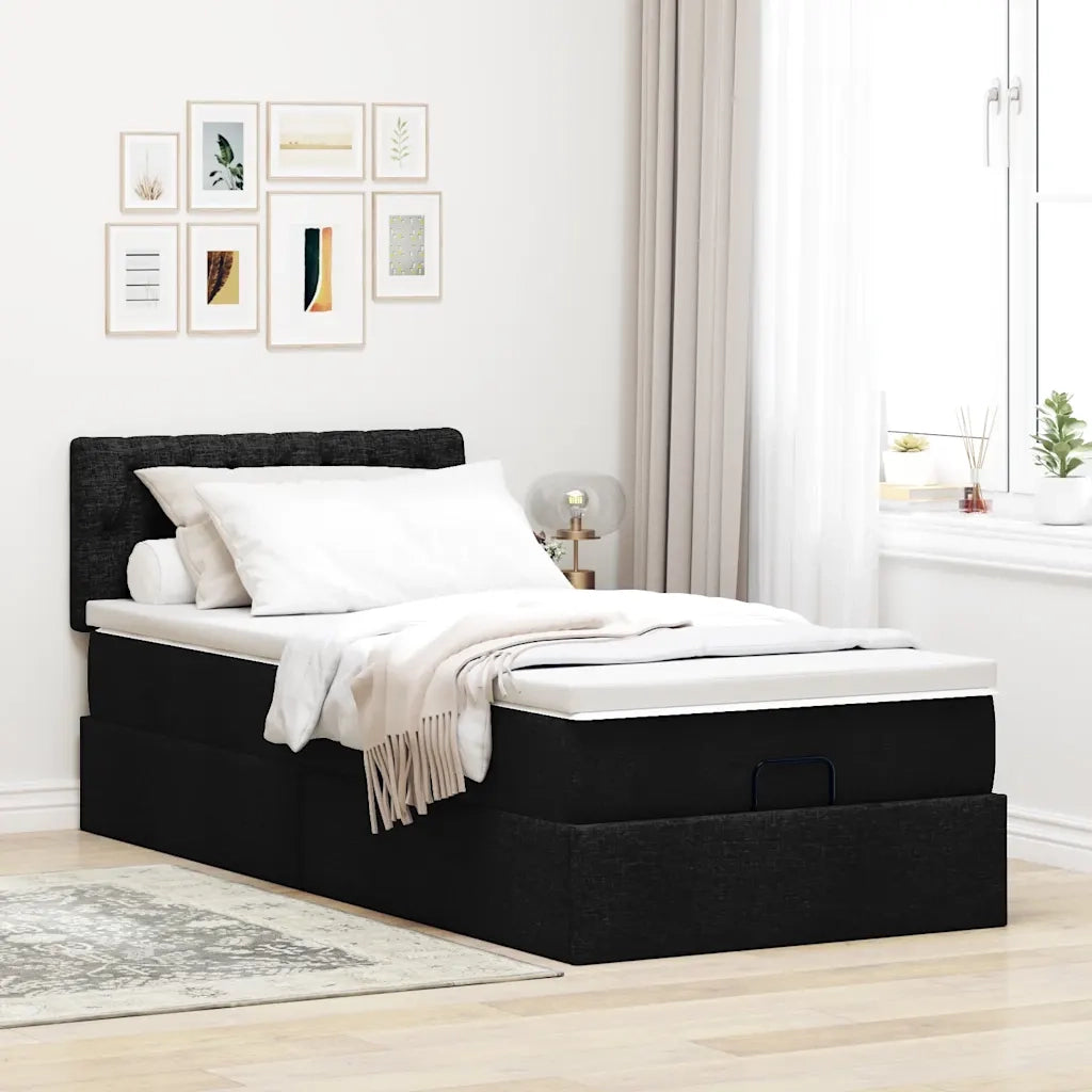 Pouf Letto con Materasso Nero 100x200 cm in Tessuto 3311520