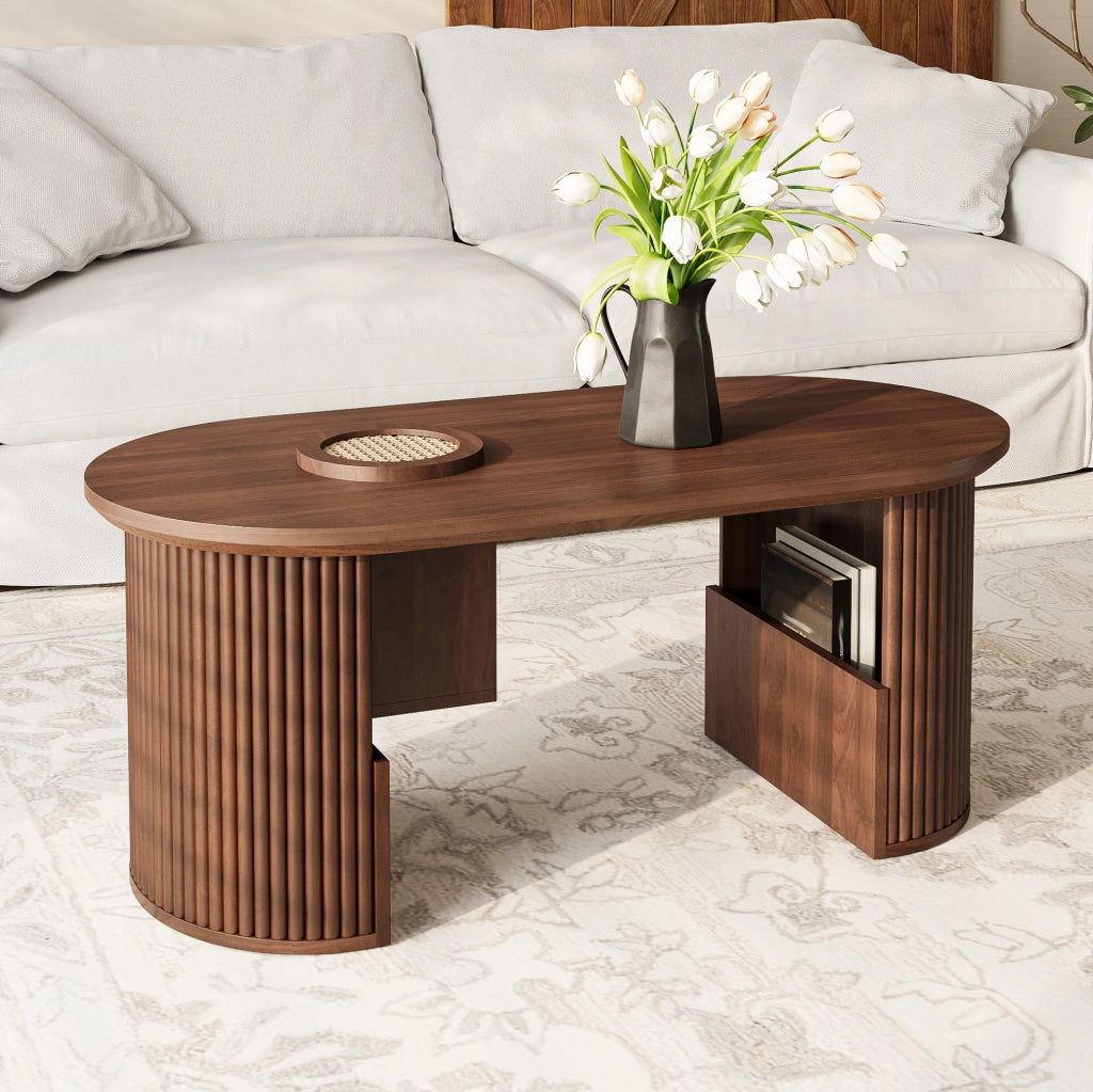 Tavolino da caffè ovale in MDF color noce 105 cm