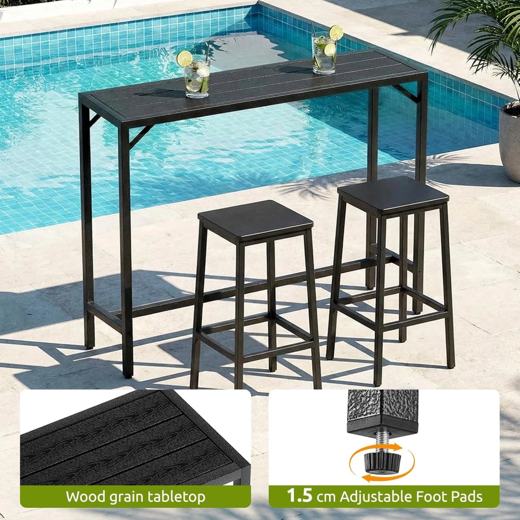 Outdoor Bar Table, 120 x 38 x 98 cm, Tavolo da Giardino Cortile con Piano Impermeabile, Tavolo da Bar Alto con Piedini Regolabili, adatto per Terrazza, Bordo Piscina, Soggiorno, Nero