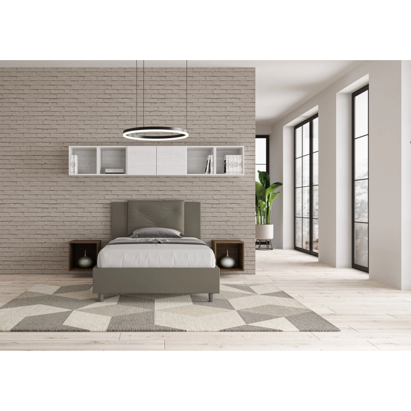 Letto imbottito 1 piazza e mezza 120x210 cm Appia - Similpelle,Cappuccino,Con rete