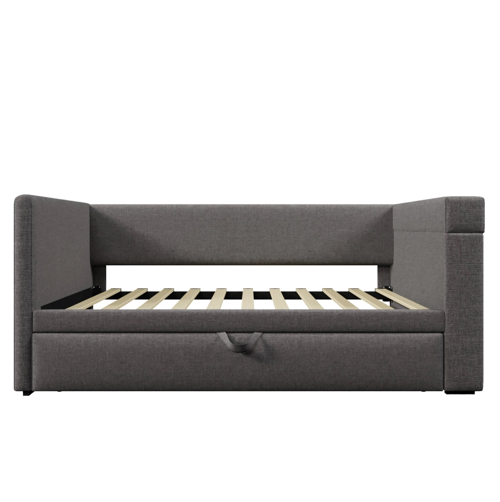 Divano letto ULEVR 90x190 cm con letto estraibile, USB, Type-C e portabicchieri, grigio