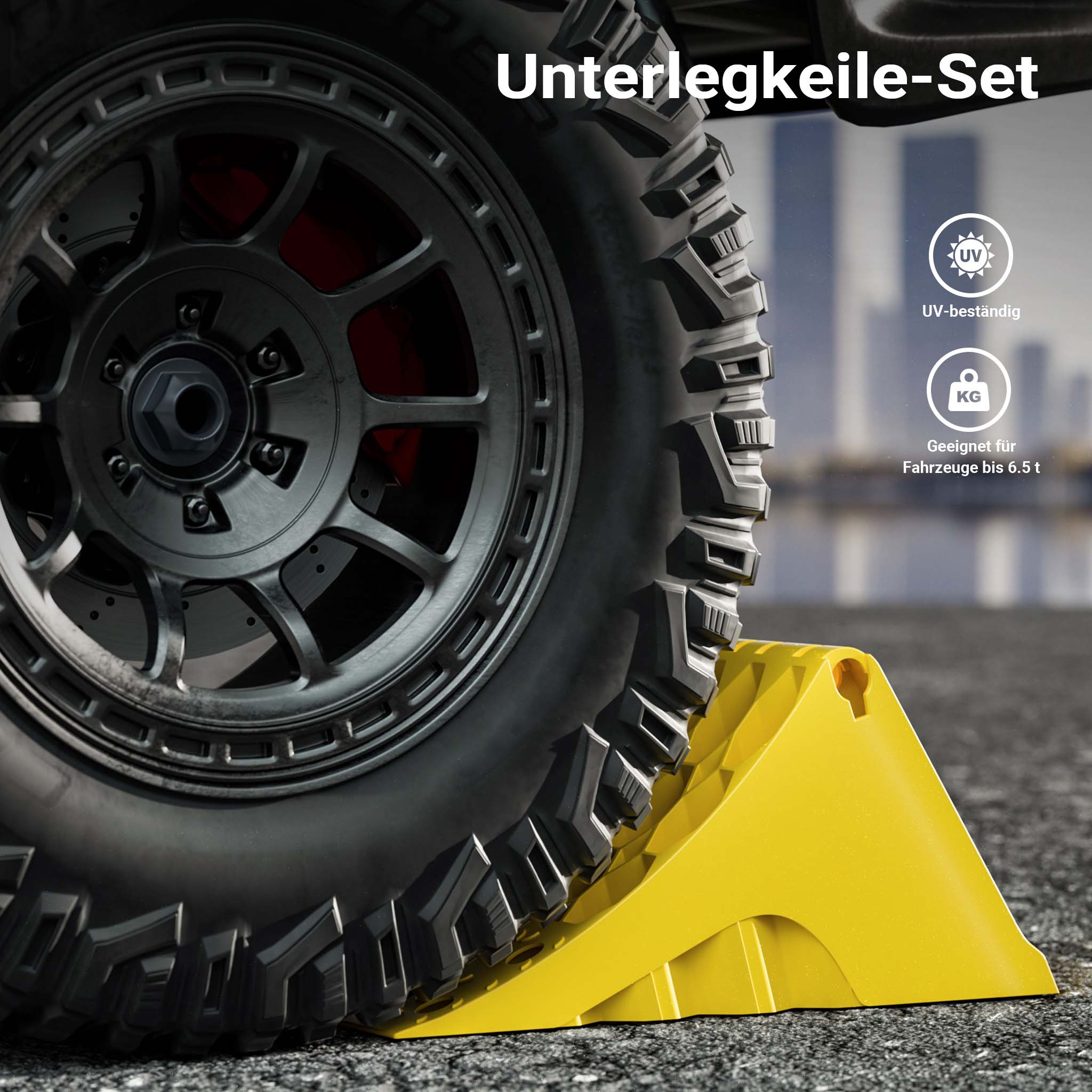 Cunei fermaruota, set di 2 cunei per ruote, capacità 6,5 t/coppia, per autocarri e rimorchi, con piastra dentellata in metallo