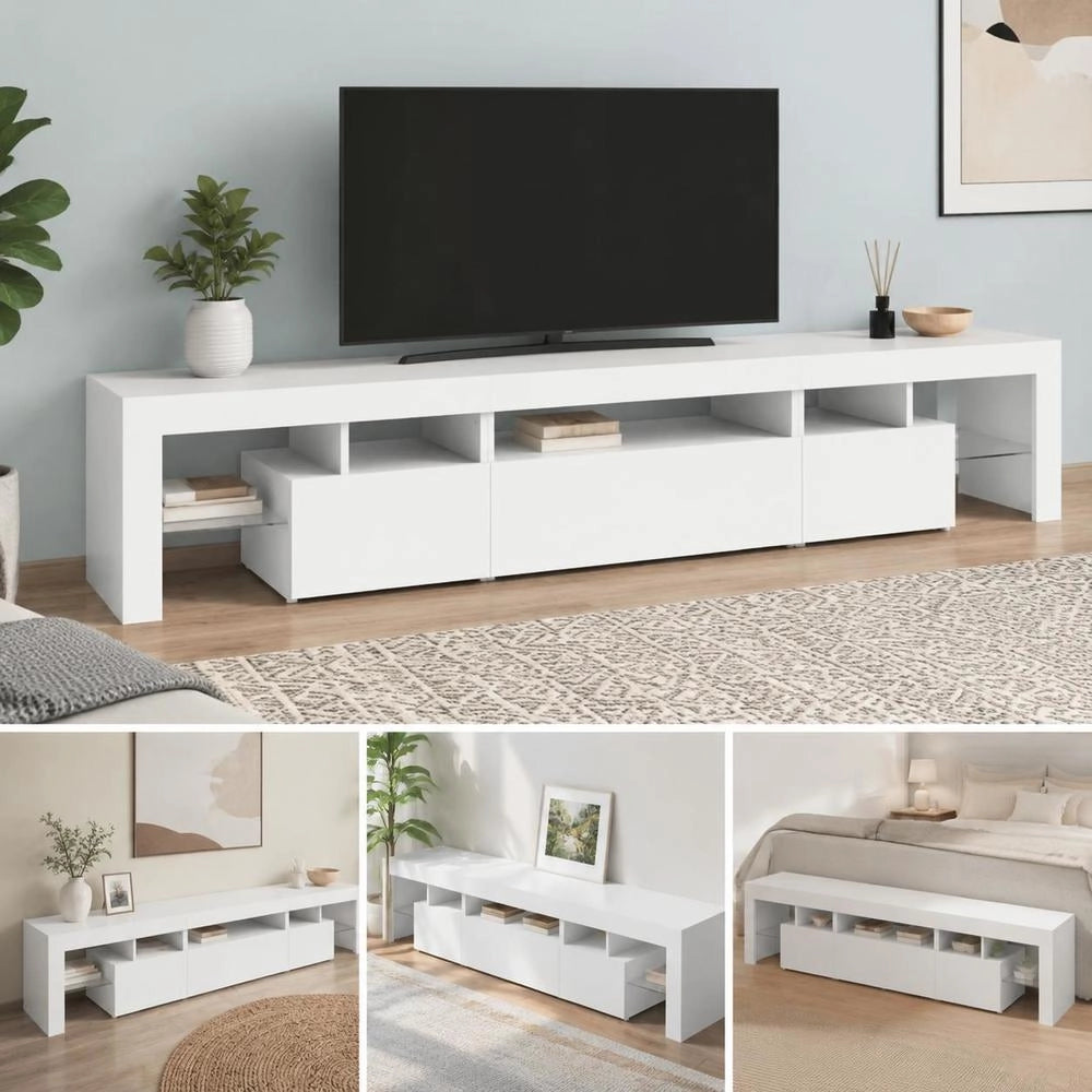 TV Cabinet With LED Lights White 215x36.5x40 Cm