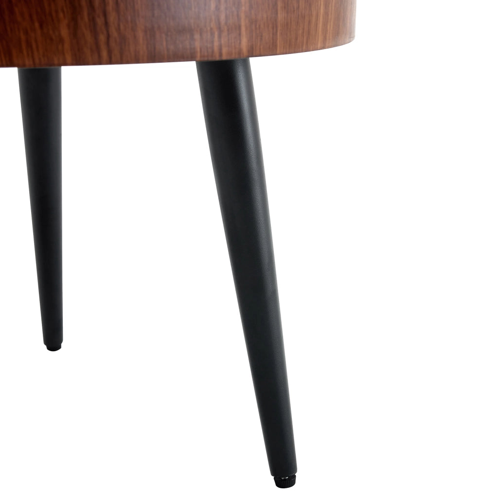 Tavolino da caffè rotondo con piano spesso 5 cm; gambe in metallo nero con piedini regolabili; noce; Ø 60 cm