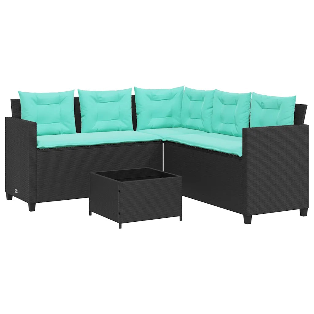Divano da giardino con Tavolino e cuscini a forma di L in Polyrattan Nero 369047