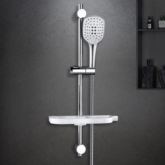 Kit di doccia a muro con set di doccia, supporto per doccia, contenitore per sapone e tubo di doccia (1210, cromato)