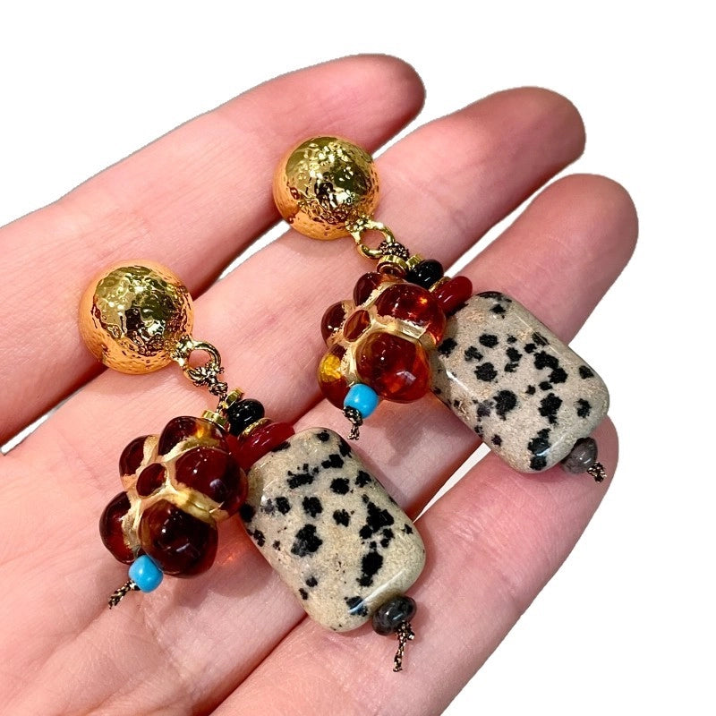 Orecchini a forma di fiore con perline di cristallo a pois