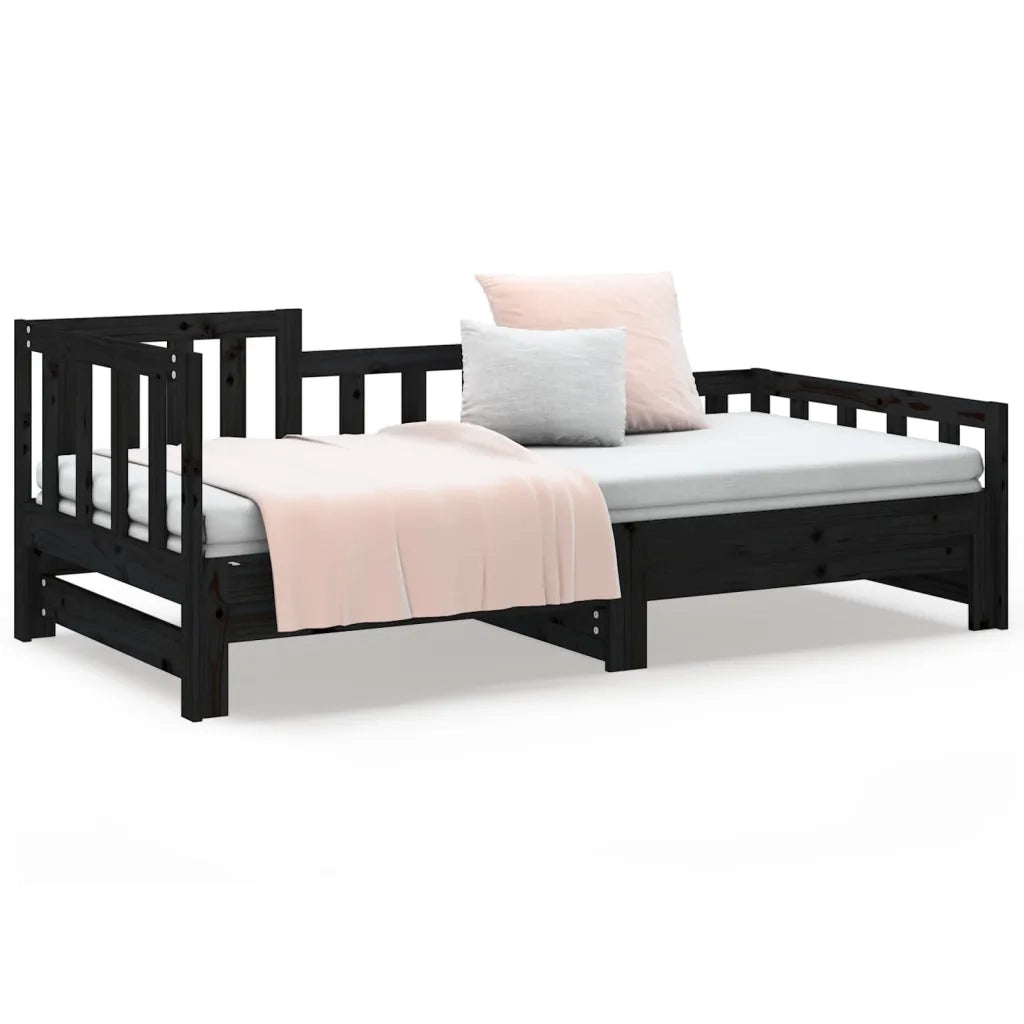 Dormeuse Estraibile Nera 2x(80x200) cm Legno Massello di Pino cod mxl 61311