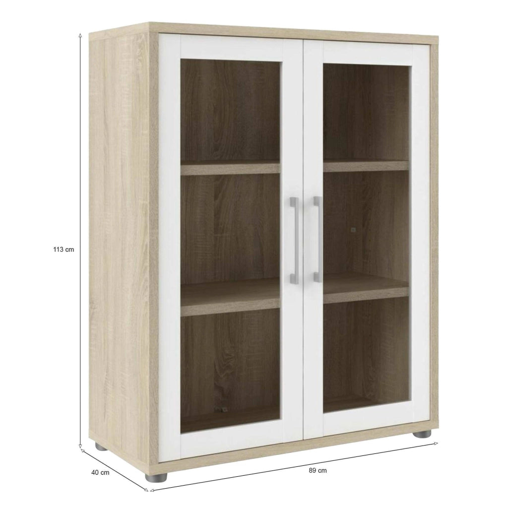 Credenza Ampezzo, Buffet da soggiorno, Madia da salotto, Dispensa da cucina, 89x40 h113 cm, Quercia e Bianco
