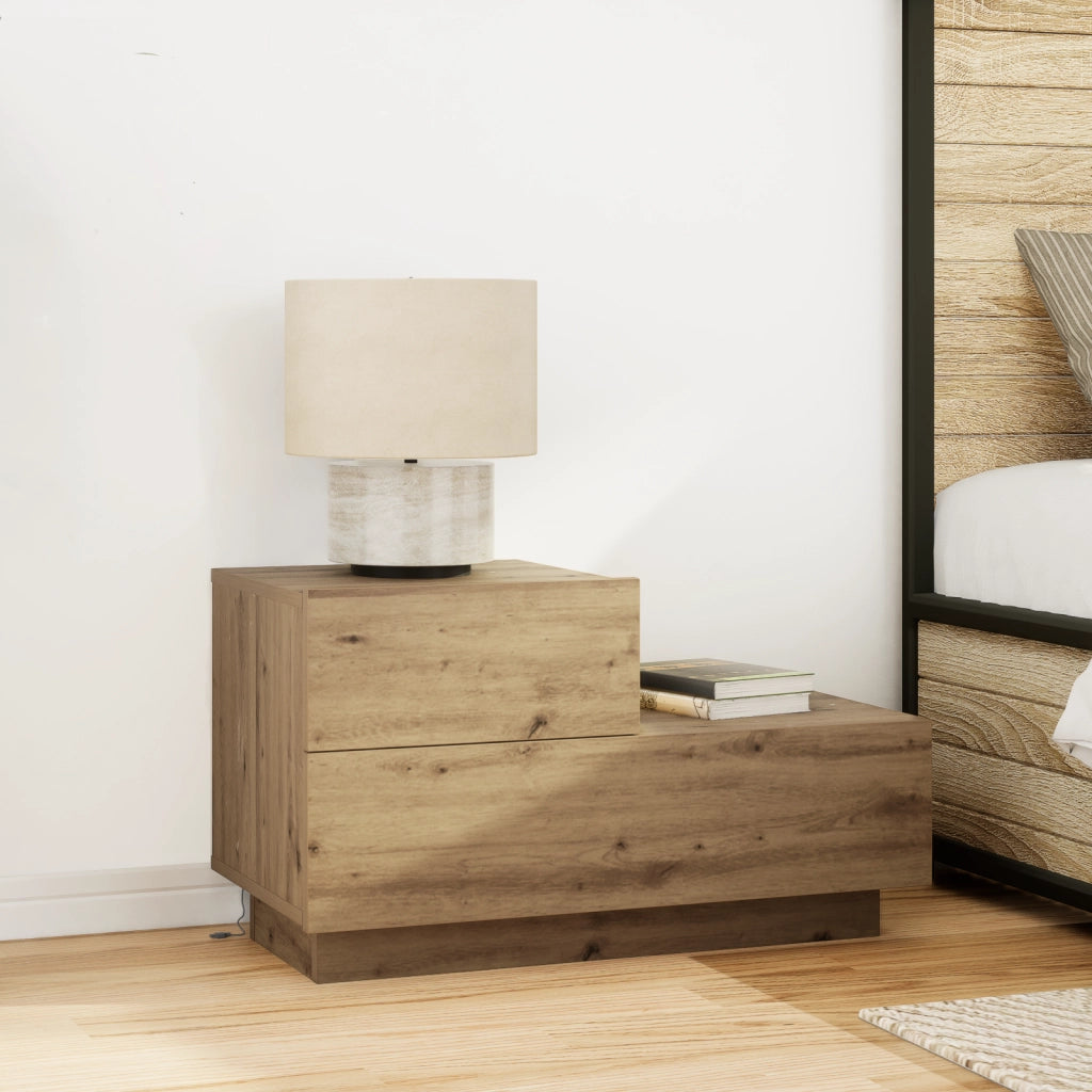 Comodino  con luci LED Rovere Artigianale 100x36x49 cm